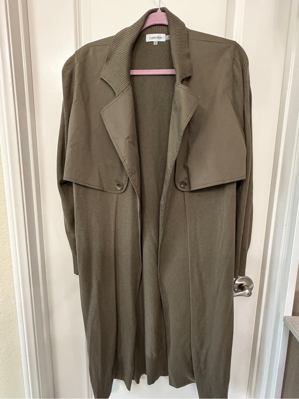 Calvin Klein Olive Trench-Style Long Cardigan